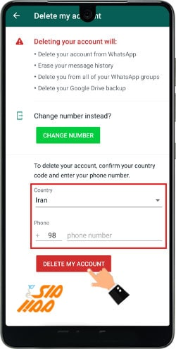 آموزش حذف حساب کاربری واتساپ با گوشی اندروید -مرحله 5