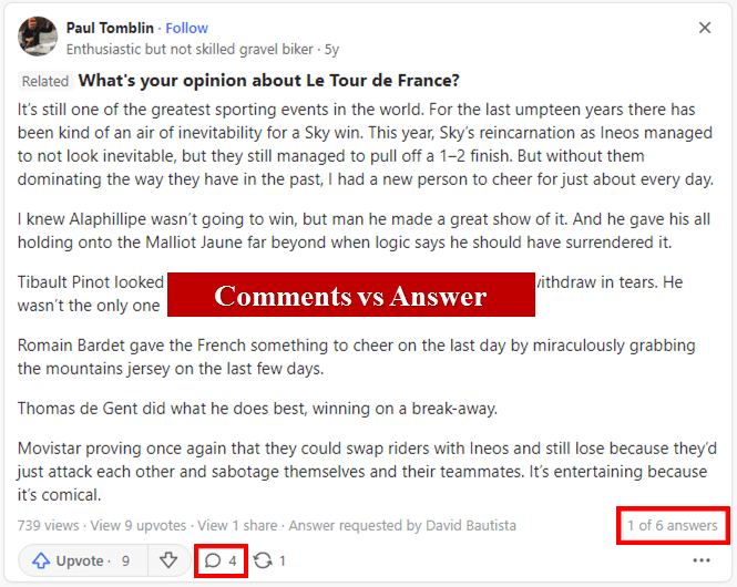 Quora Comments vs Quora Answers