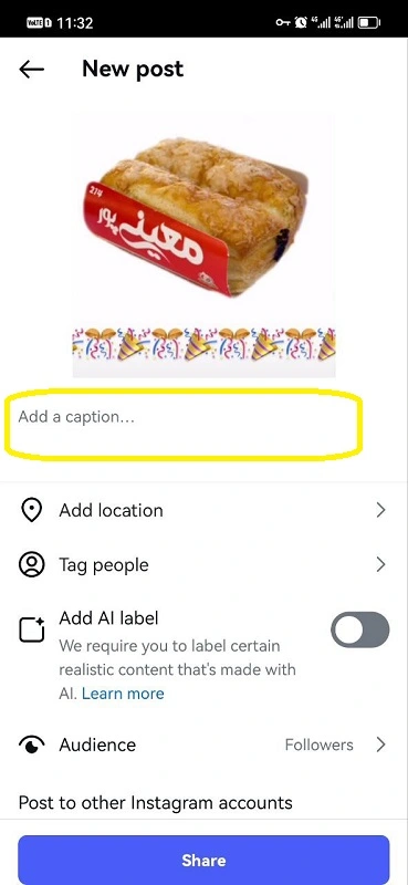 کپشن در اینستا کجاست؟