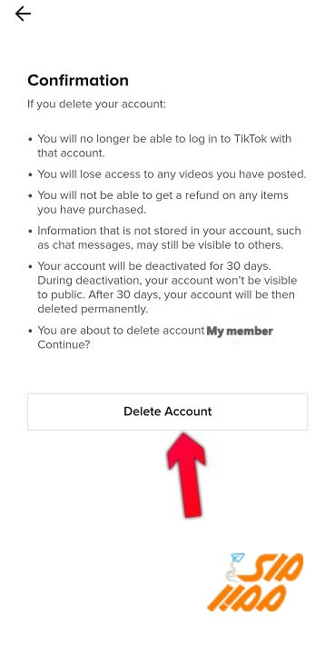 حذف حساب کاربری تیک تاک-مرحله 3