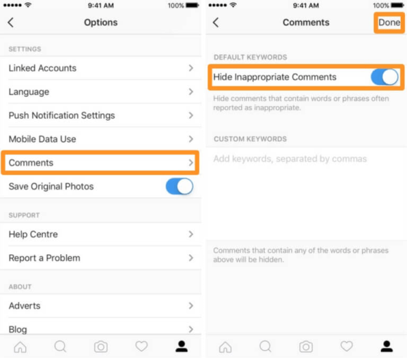 گزینه Hide Inappropriate Comments در اینستاگرام