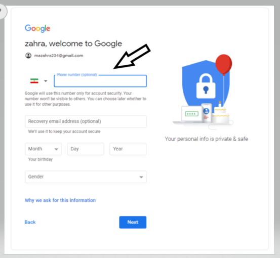 مراحل ایجاد اکانت جیمیل-مرحله 4