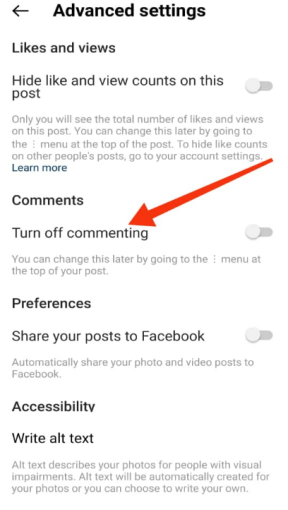 گزینه Turn Off Commenting در اینستاگرام
