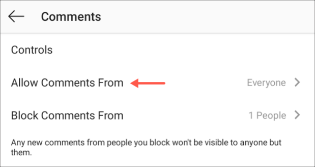 گزینه Allow Comments From در اینستاگرام