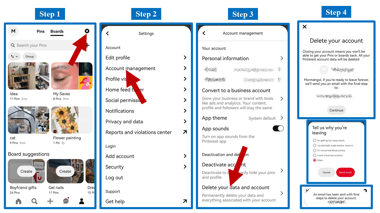 How to Delete a Pinterest account on Android?