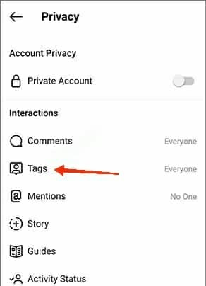 گزینه‌ tags اینستاگرام برای جلوگیری از تگ شدن در اینستاگرام