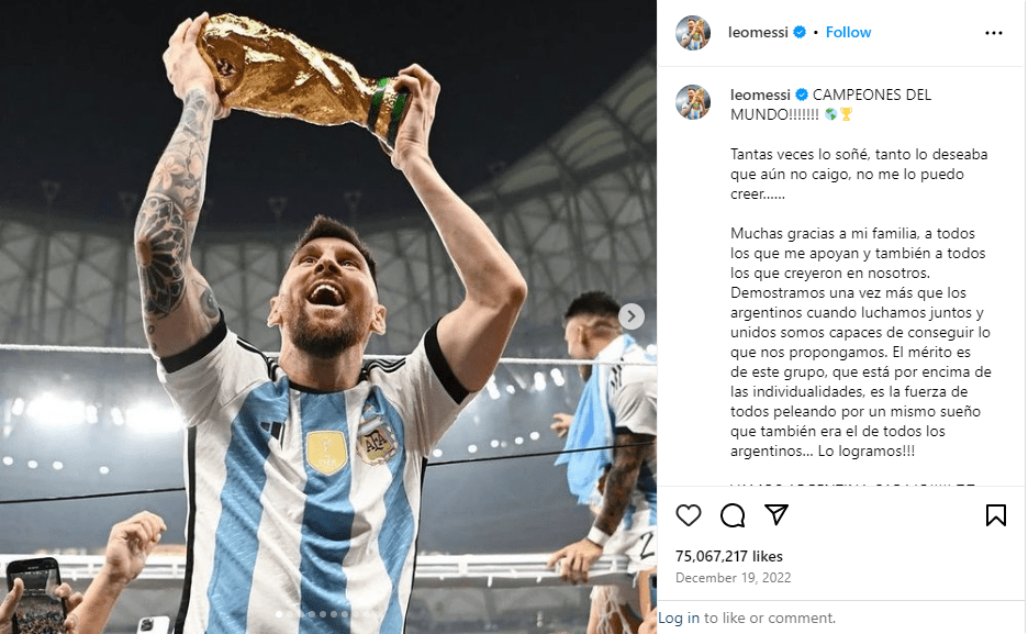 1- Messi holding up the World Cup trophy