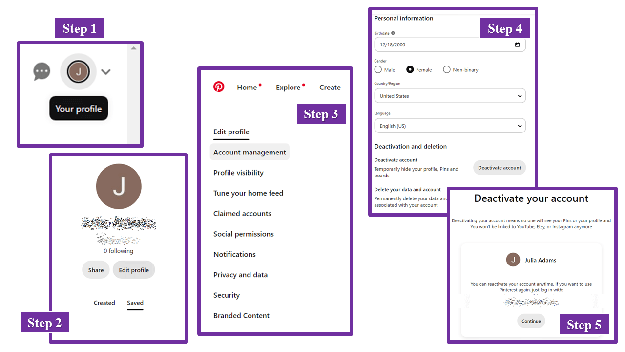 How to Deactivate a Pinterest account on the Web?