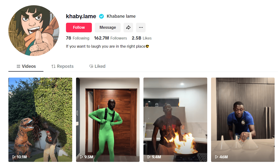 Khabane Lame is the most followed person on TikTok