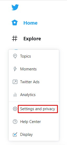 Settings and Privacy در منوی توییتر